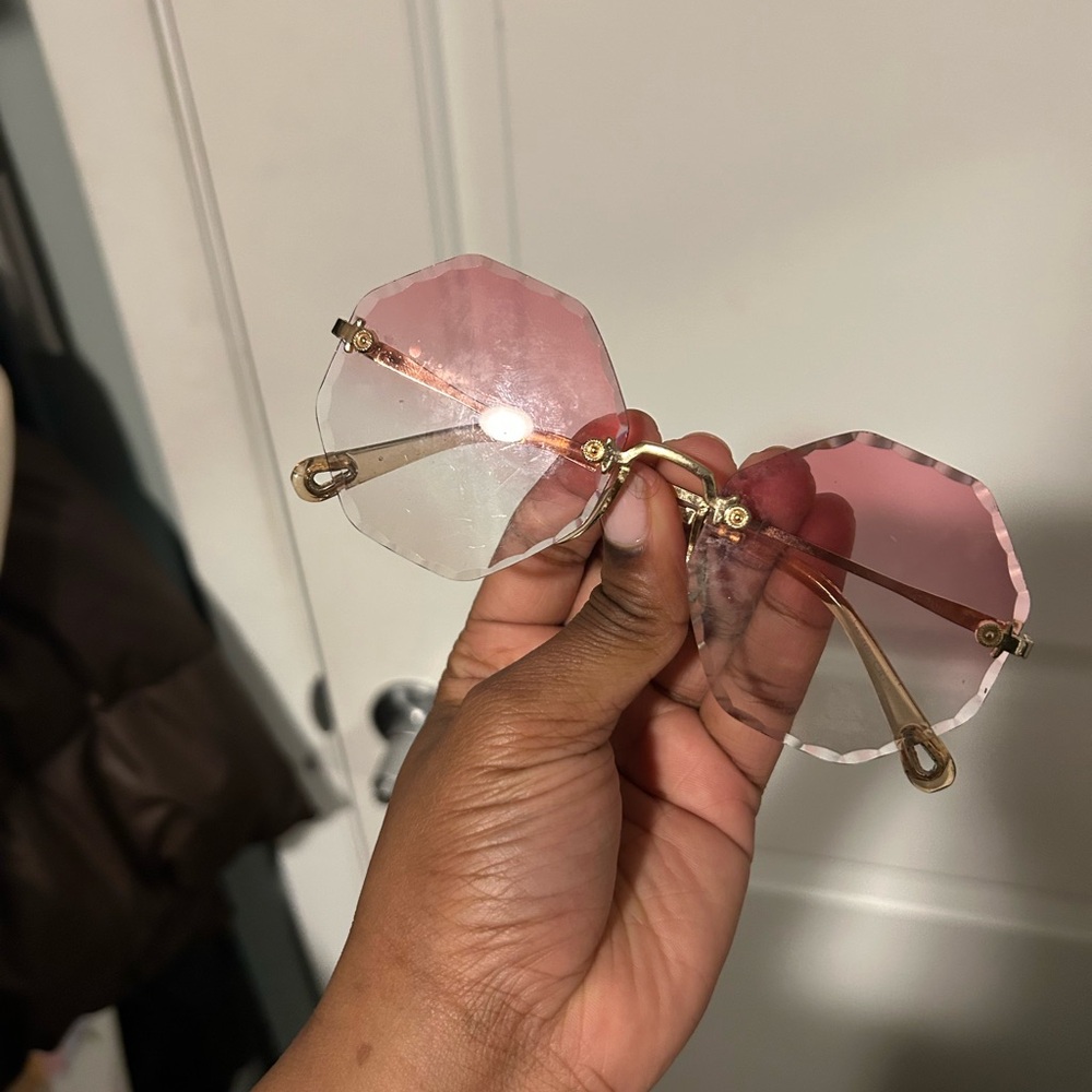 Pink Rimless Octagon Sunglasses - Women Accessories